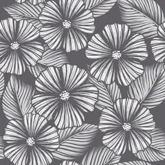 seamless darck  abstract background with white summer tropical flowers