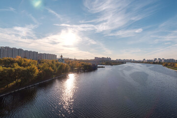 Fototapeta premium Panorama over the Brateev Bridge. Russia. Moscow