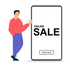 shopping online store, mobile e-commerce concept ,Men showing online sale on mobile  