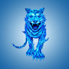 High-Resolution Blue Realistic Water-Tiger Zodiac on a Blue Background. Concept of the Tiger Chinese Astrology Symbol. New Year 2022