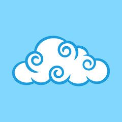 Curly White Cloud Isolated on Blue Background. Cute Illustration for Decorating Sky, Fabric Print. Kids Cartoon Style