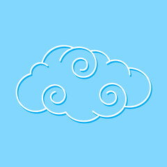 Swirl Cloud Isolated on Blue Background. Cute Illustration for Decorating Sky, Weather Forecast, Fabric Print. Sketch Template in Cartoon Outline Style. Kids Cartoon Style