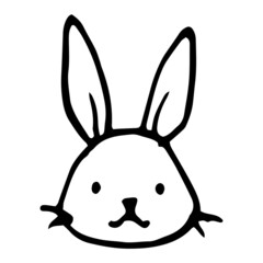 rabbit head icon. hand-drawn in doodle style hare's head, isolated black outline on white. cartoon animal