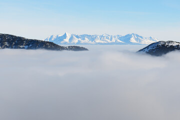 The view on slope and fog in Jasna Low Tatras, Slovakia