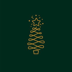 Christmas tree line icon simple design for card greetings.