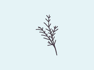 Vector illustration of a hand drawn branch isolated on a blue background