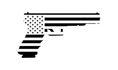 17 Long USA Flag Handgun Silhouette - obrazy, fototapety, plakaty