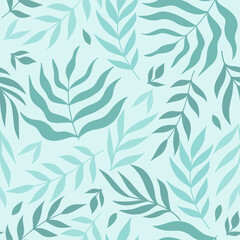 Seamless tropical pattern with leaves on a light background. Vector graphics.