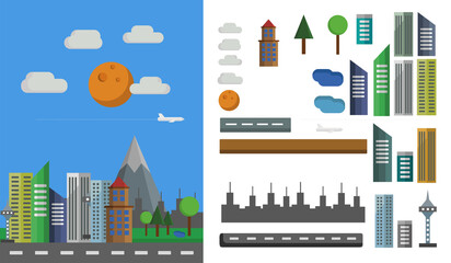 Flat City Elements Set. Elements Of A City, Flat Illustration
