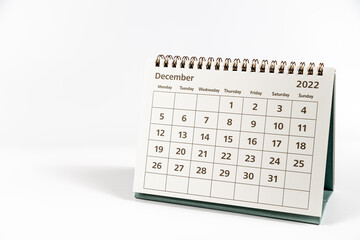 december 2022 calendar on white background isolated