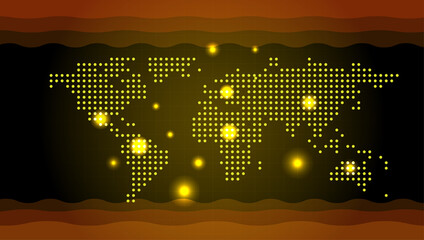 World Map Created By Yellow Dots On A Grid. Conceptual World Map Indicating Global Warming