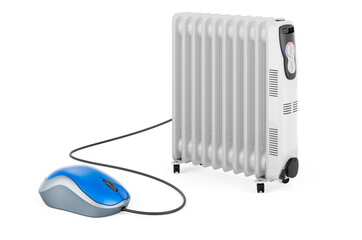 Oil heater with computer mouse. 3D rendering