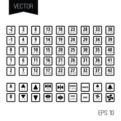 Square elevator system buttons, icons, controls vector template.