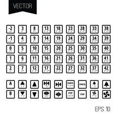 Square elevator system buttons, icons, controls vector template. © Alexander