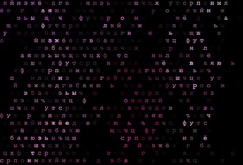 Dark pink vector background with signs of alphabet.