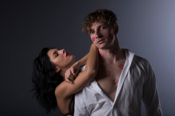 Sexy. Sensual couple love. Couple in love. Shadow. Dark background. Lovely. 