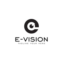 Abstract letter E logo.Letter E with Circle Vision Eye, Design Vector Technology Icons.