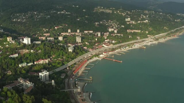 Black Sea coast, cape Vidny. Khosta - a district of the resort city of Sochi. Aerial view.
