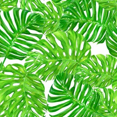 Seamless watercolor illustration of tropical leaves. Hand painted pattern  tropic may be used as background texture,textile,wallpaper fabric design,wrapping paper.