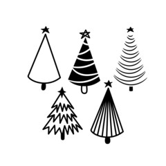Christmas trees icon set hand drawn and line icon simple design for card designs.