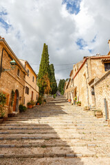 Pollenca on Mallorca stairs stairway to church El Calvari holidays vacation aerial photo portrait...