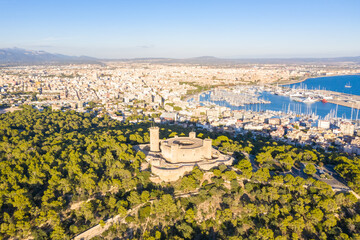 Castell de Bellver castle with Palma de Mallorca and harbor travel traveling holidays vacation...