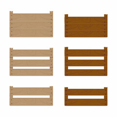 Set of wooden vegetable box, isolated on white background. Vector illustration