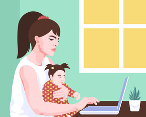 Young parent working from home with baby