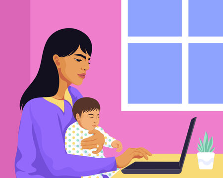 Mother and child using laptop
