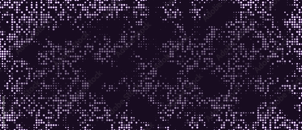 Poster Halftone. Pattern. Abstract dotted background. Texture of dots. Matrix code. Purple gradient background. Vector illustration.