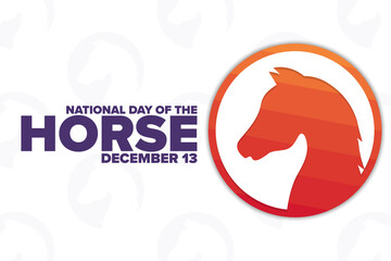 National Day of the Horse. December 13. Holiday concept. Template for background, banner, card, poster with text inscription. Vector EPS10 illustration.