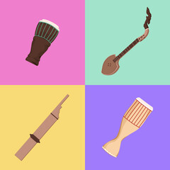 Set of traditional asian musical instruments