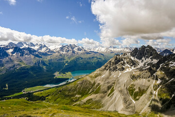 St. Moritz, Surlej, Corvatsch, Piz Corvatsch, Piz Julier, Alpen, Seenplatte, Silvaplanersee, Champfèrsee, Wanderweg, Piz Nair, Oberengadin, Engadin, Sommer, Schweiz