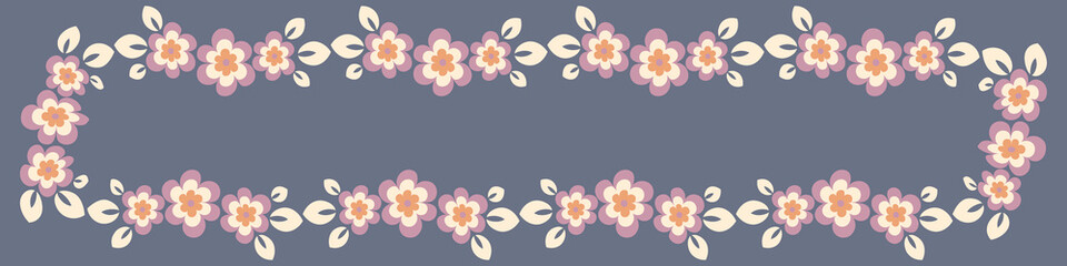 Fototapeta premium Illustration on a sheet of 4x1 format - stylized flowers with leaves - graphics. Banner for text, gift