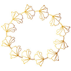 Floral Oval Frame. Golden Delicate Invitation design with Hibiscus.  Vintage Template. Vector illustration.
