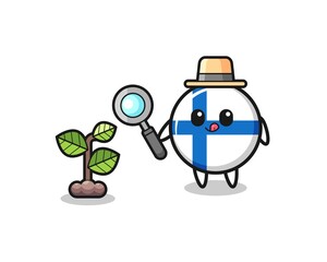 cute finland flag herbalist researching a plants