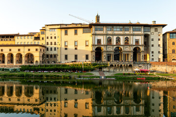 Fototapeta na wymiar facades of traditional italian buildings by the river Arno, Florence, Italy