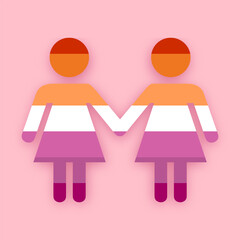 lesbian couple symbol two girls icon  love concept pink