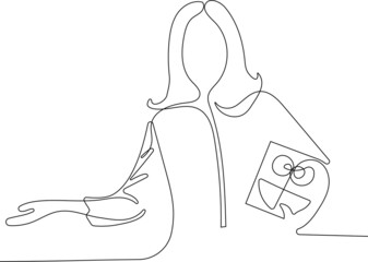 Girl with a gift box. Portrait of a pretty girl in red dress holding a big gift box in her hands. Winter holiday illustration drawn in mid-century style. Vector illustration