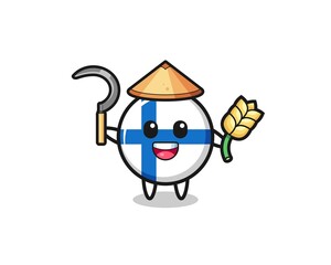 finland flag Asian farmer holding paddy