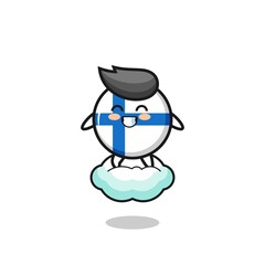 cute finland flag illustration riding a floating cloud