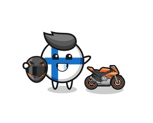 cute finland flag cartoon as a motorcycle racer