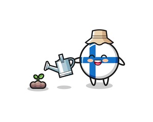cute finland flag is watering plant seeds