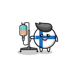 cute finland flag character standing with infusion pole