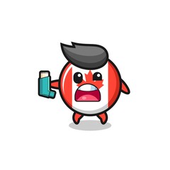 Obraz premium canada flag mascot having asthma while holding the inhaler