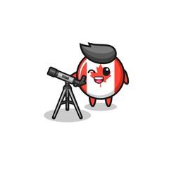 canada flag astronomer mascot with a modern telescope