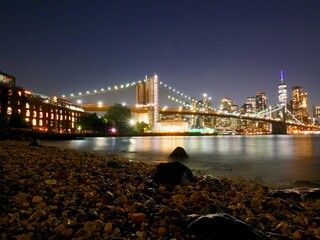 Dumbo, Brooklynn, New York City, Lower Manhattan night View with Brooklyn Bridge & World Trade center