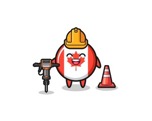 Fototapeta premium road worker mascot of canada flag holding drill machine