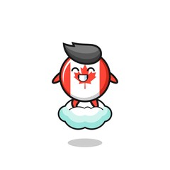 cute canada flag illustration riding a floating cloud