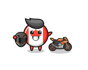 cute canada flag cartoon as a motorcycle racer